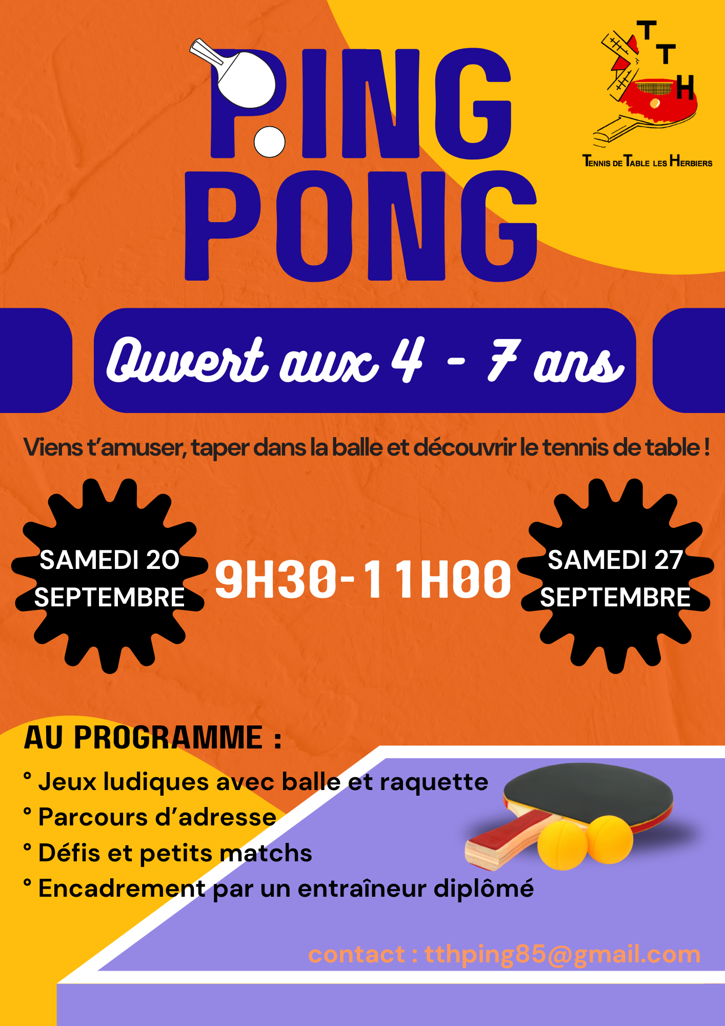 Découverte du ping pong pour les 4-7 ans !!